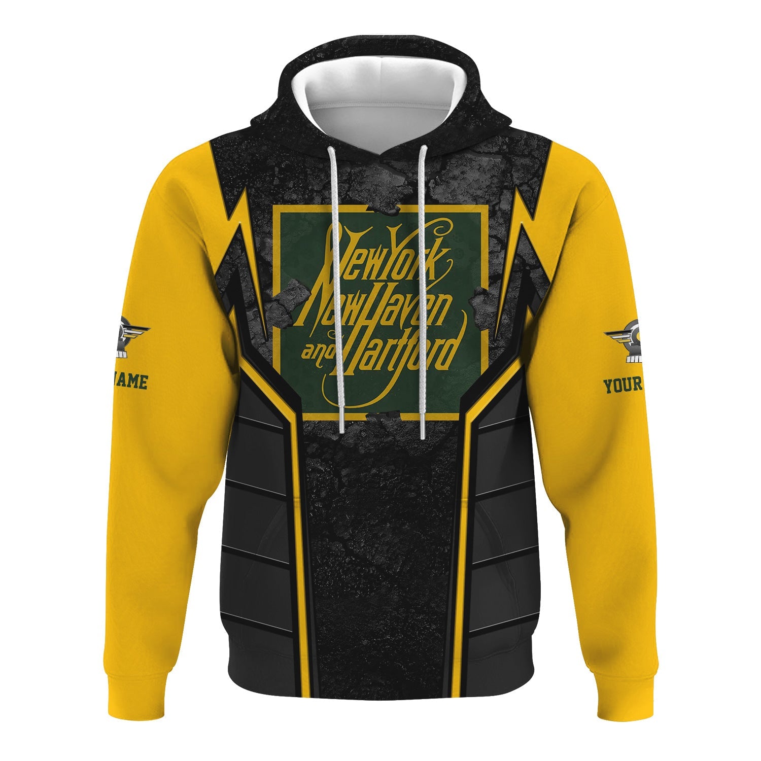 Railspirit Personalized New York, New Haven and Hartford Railroad Hoodie Cracked Metal Design New Haven Railroad Train Zip Up Hoodie