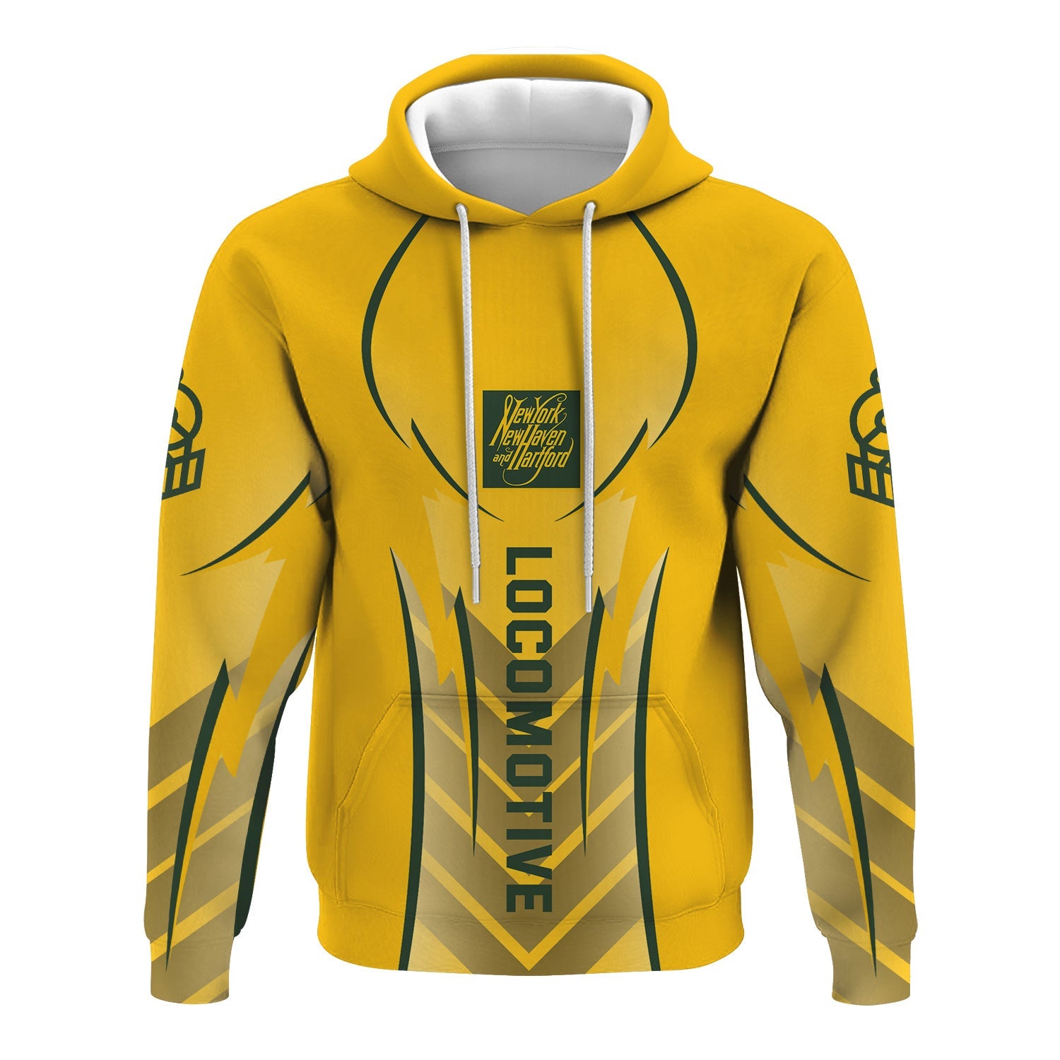 Railspirit Personalized New York, New Haven and Hartford Railroad Hoodie Striking Line New Haven Railroad Train Zip Up Hoodie For Locomotive Lovers