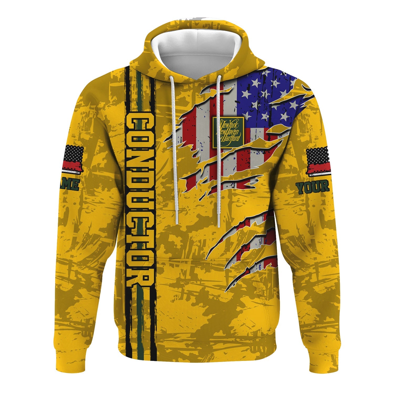 Railspirit Personalized New York, New Haven and Hartford Railroad Hoodie USA Flag Claw Art with Custom Job New Haven Railroad Train Zip Up Hoodie