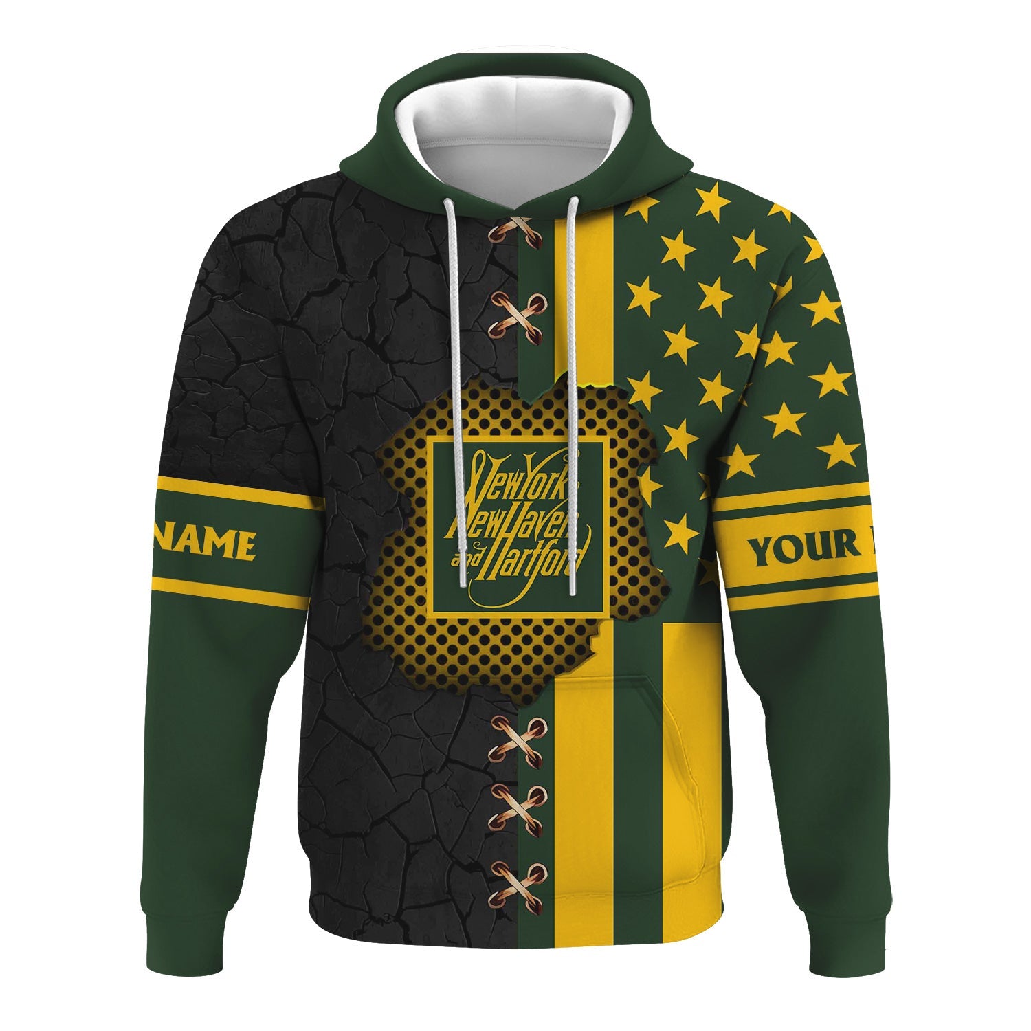 Railspirit Personalized New York, New Haven and Hartford Railroad Hoodie American Flag with Crack Effect New Haven Railroad Train Zip Up Hoodie