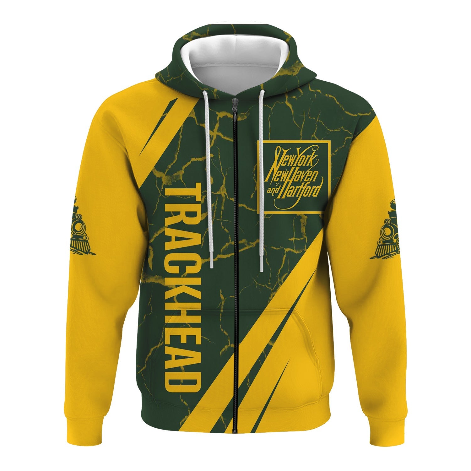 Railspirit Personalized New York, New Haven and Hartford Railroad Hoodie Crackle Texture Style New Haven Railroad Train Zip Up Hoodie For Trackhead