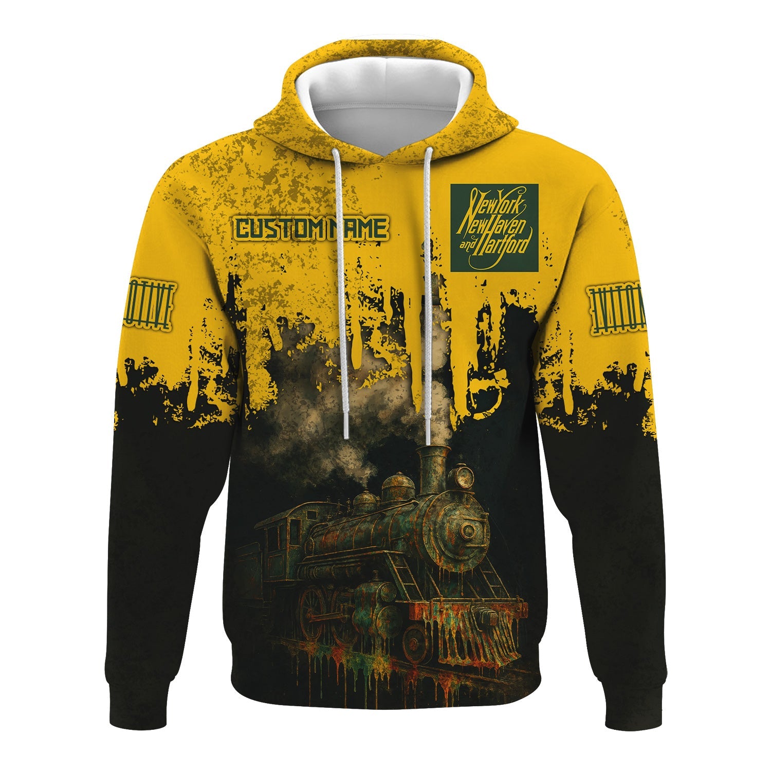 Railspirit Personalized New York, New Haven and Hartford Railroad Hoodie Vintage Train Art Style New Haven Railroad Zip Up Hoodie For Locomotive Fans