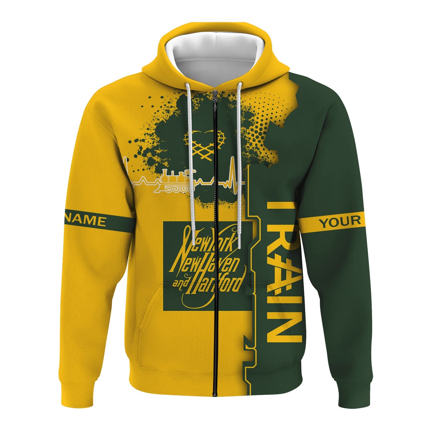 Railspirit Personalized New York, New Haven and Hartford Railroad Hoodie Engine Heartbeat and Track Love Style New Haven Railroad Zip Up Hoodie