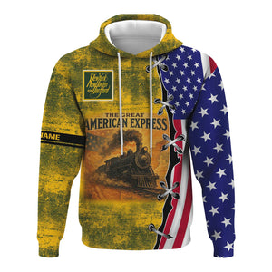 Railspirit Personalized New York, New Haven and Hartford Railroad Hoodie Retro American Express Train With USA Flag New Haven Railroad Zip Up Hoodie