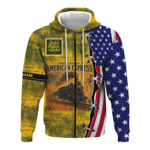 Railspirit Personalized New York, New Haven and Hartford Railroad Hoodie Retro American Express Train With USA Flag New Haven Railroad Zip Up Hoodie