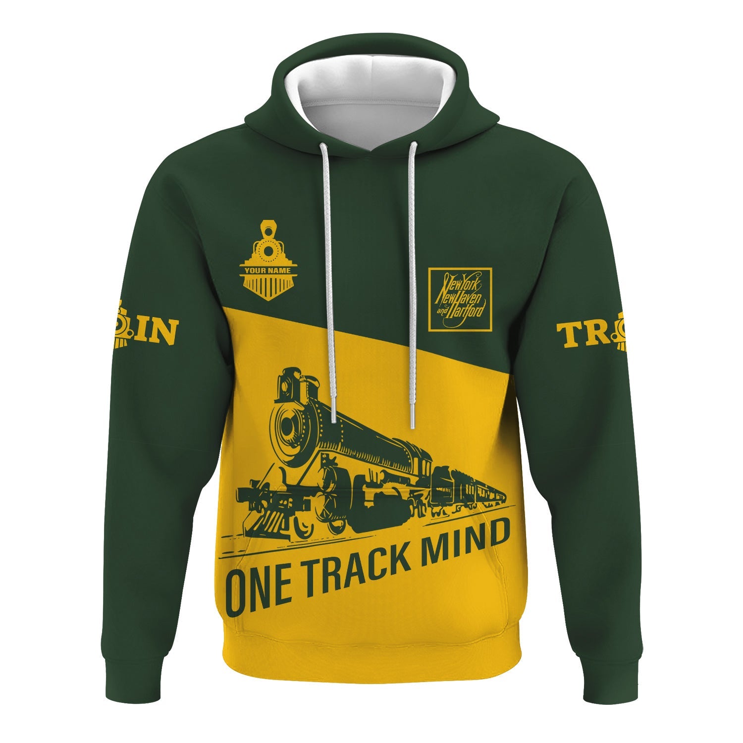 Railspirit Custom Name New York, New Haven and Hartford Railroad Hoodie One Track Mind New Haven Railroad Printed Zip Hoodie