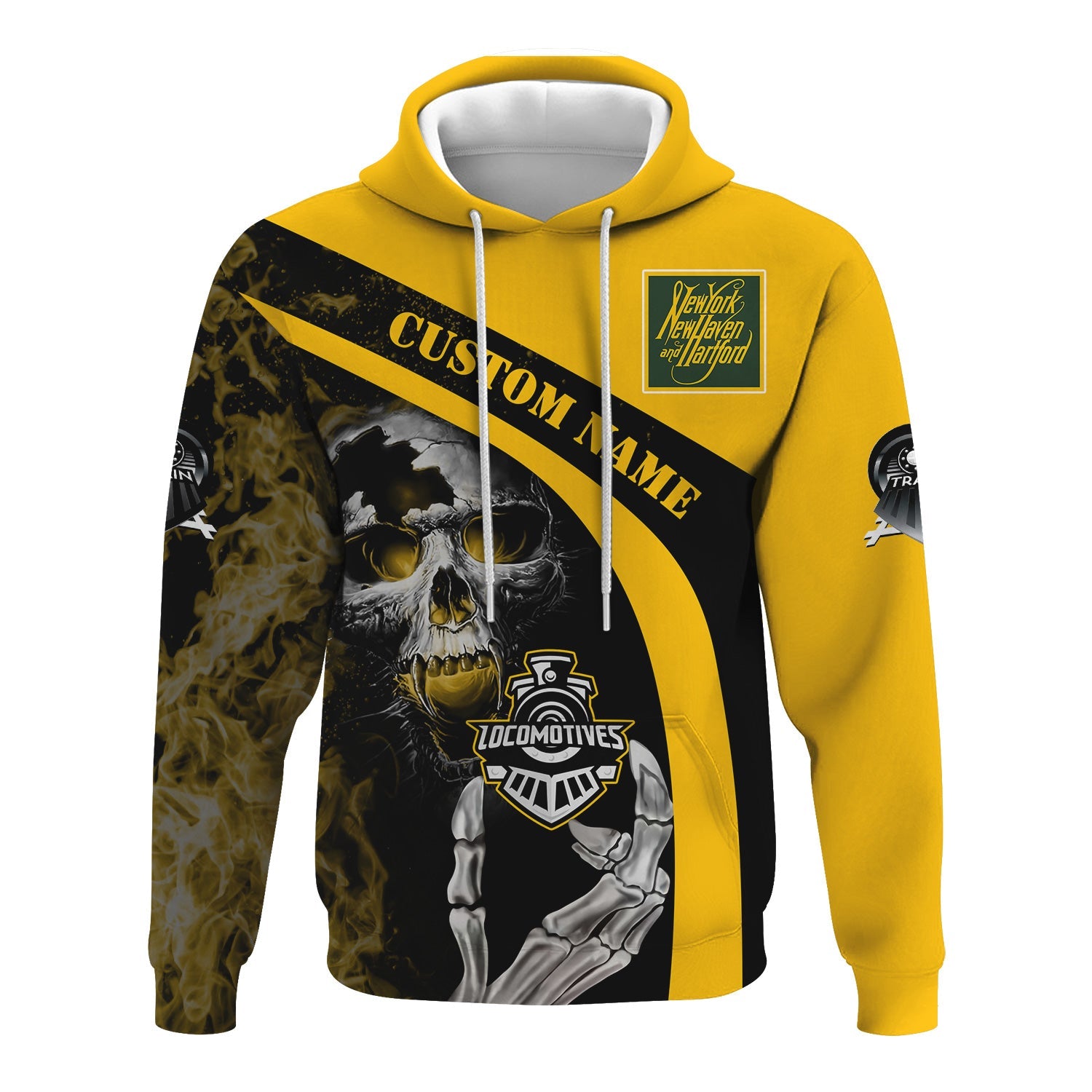 Railspirit Personalized New York, New Haven and Hartford Railroad Hoodie Flame Skull Design New Haven Railroad Train Zip Up Hoodie
