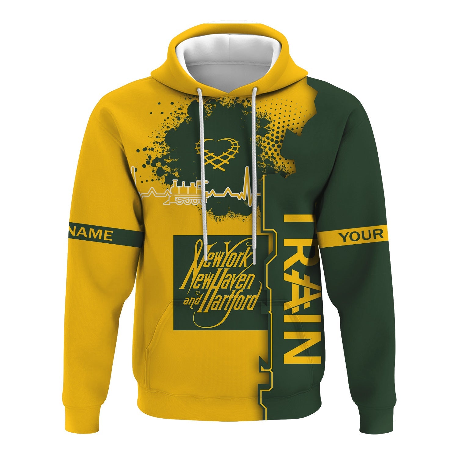 Railspirit Personalized New York, New Haven and Hartford Railroad Hoodie Engine Heartbeat and Track Love Style New Haven Railroad Zip Up Hoodie