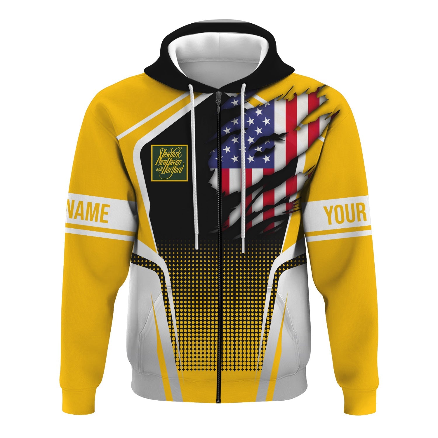 Railspirit Personalized New York, New Haven and Hartford Railroad Hoodie American Eagle Vintage Train New Haven Railroad Zip Up Hoodie