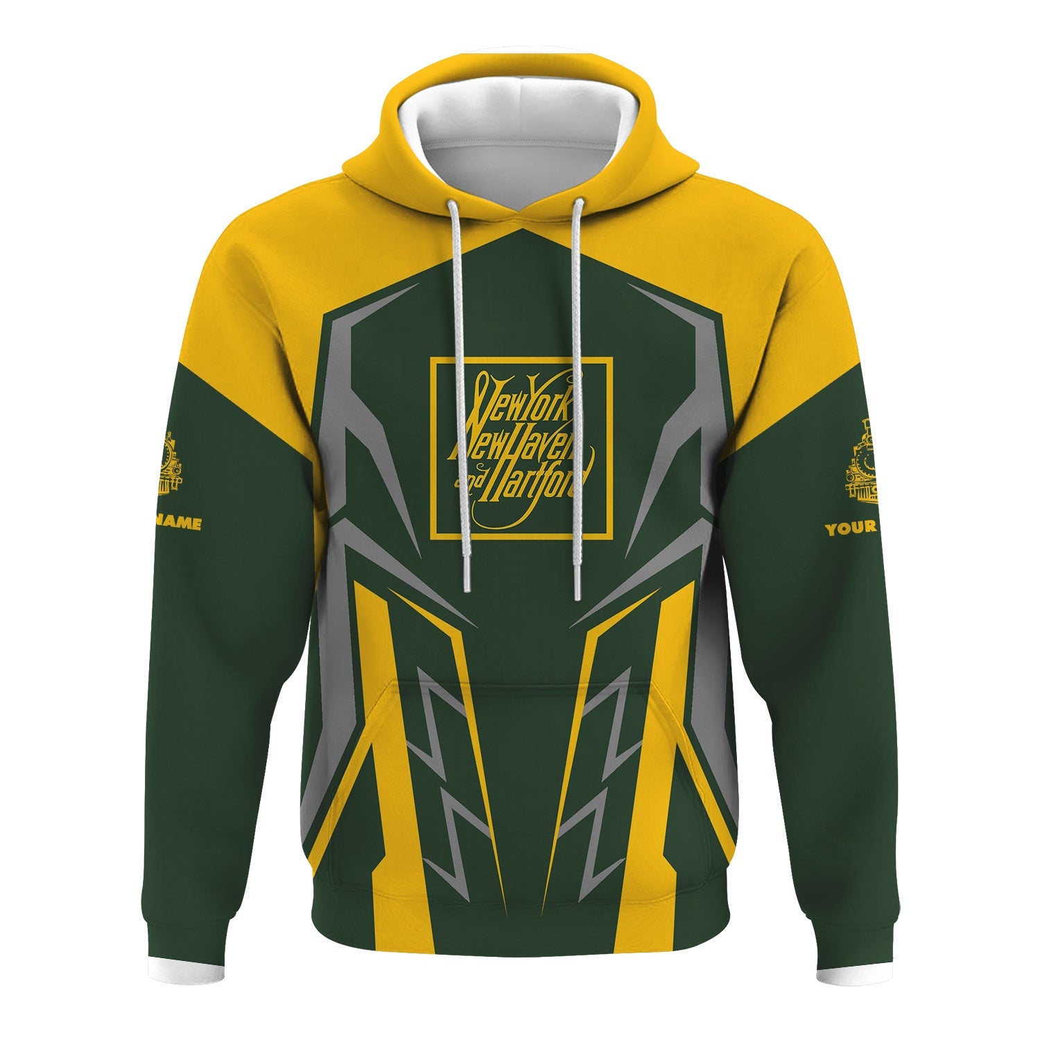 Railspirit Personalized New York, New Haven and Hartford Railroad Hoodie Futuristic Design with Custom Job New Haven Railroad Train Zip Up Hoodie