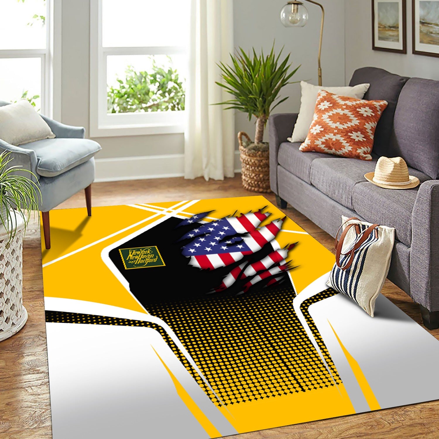 Railspirit Personalized New York, New Haven and Hartford Railroad Area Rug American Eagle Vintage Train New Haven Railroad Rug