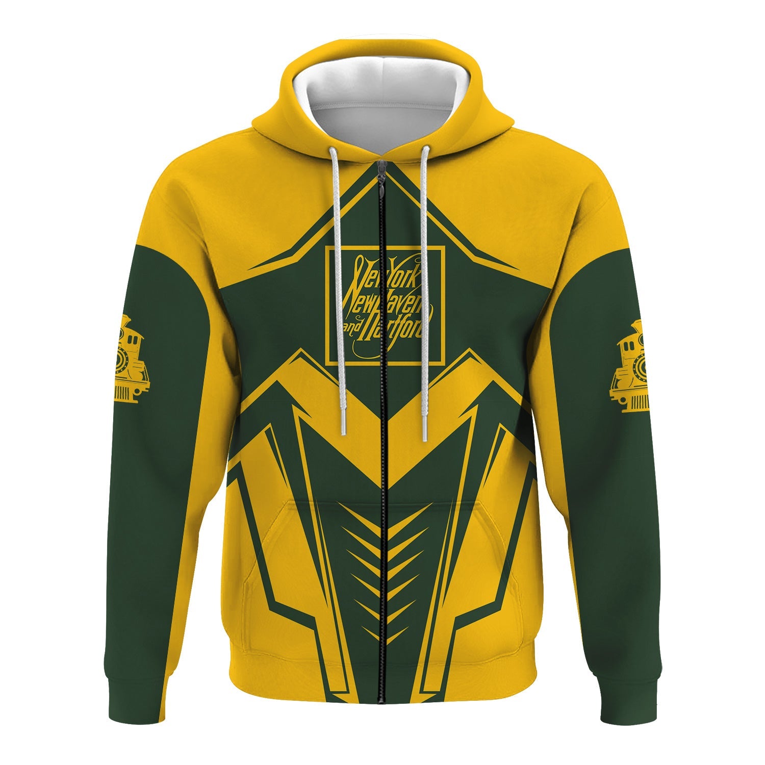 Railspirit Personalized New York, New Haven and Hartford Railroad Hoodie Railway Trainspotter Style New Haven Railroad Zip Up Hoodie Gift For Foamers
