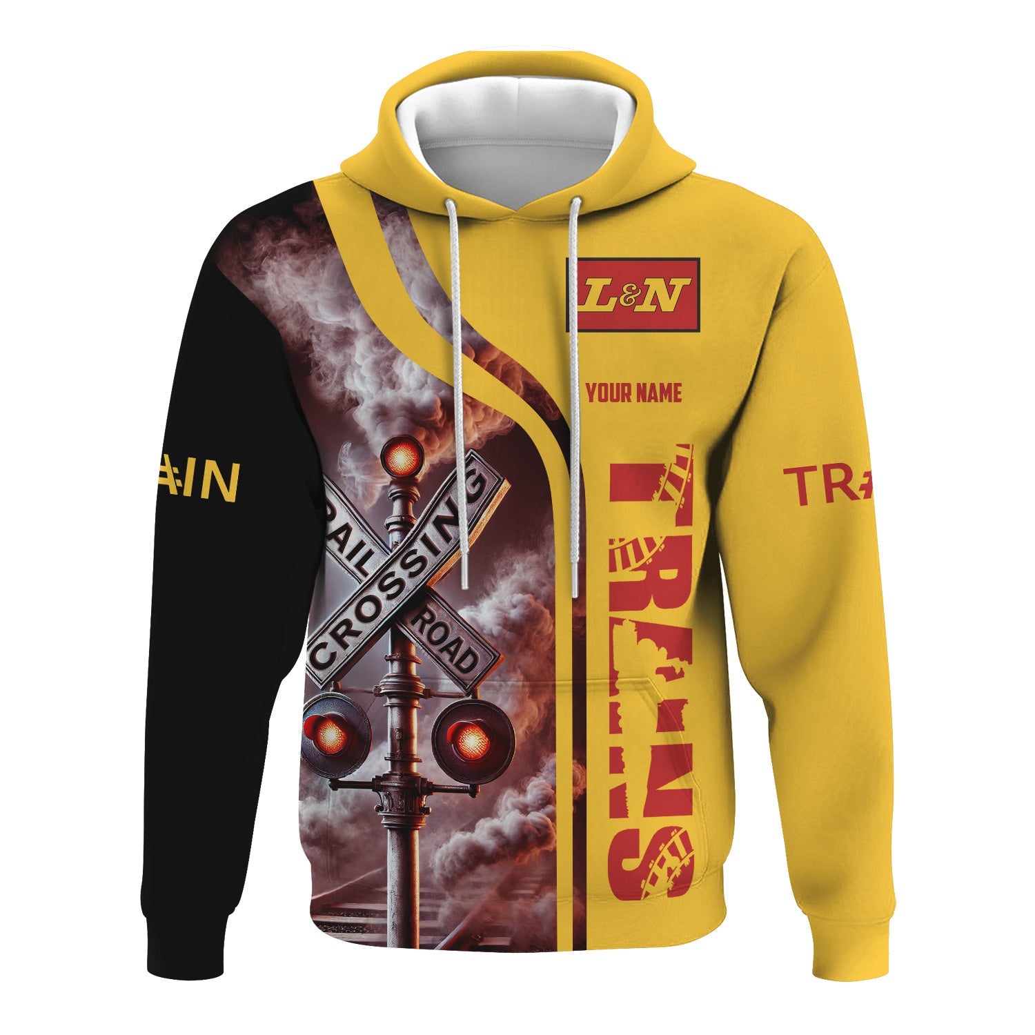 Railspirit Custom Name Louisville and Nashville Railroad Hoodie Railroad Crossing Sign L&N Printed Zip Hoodie