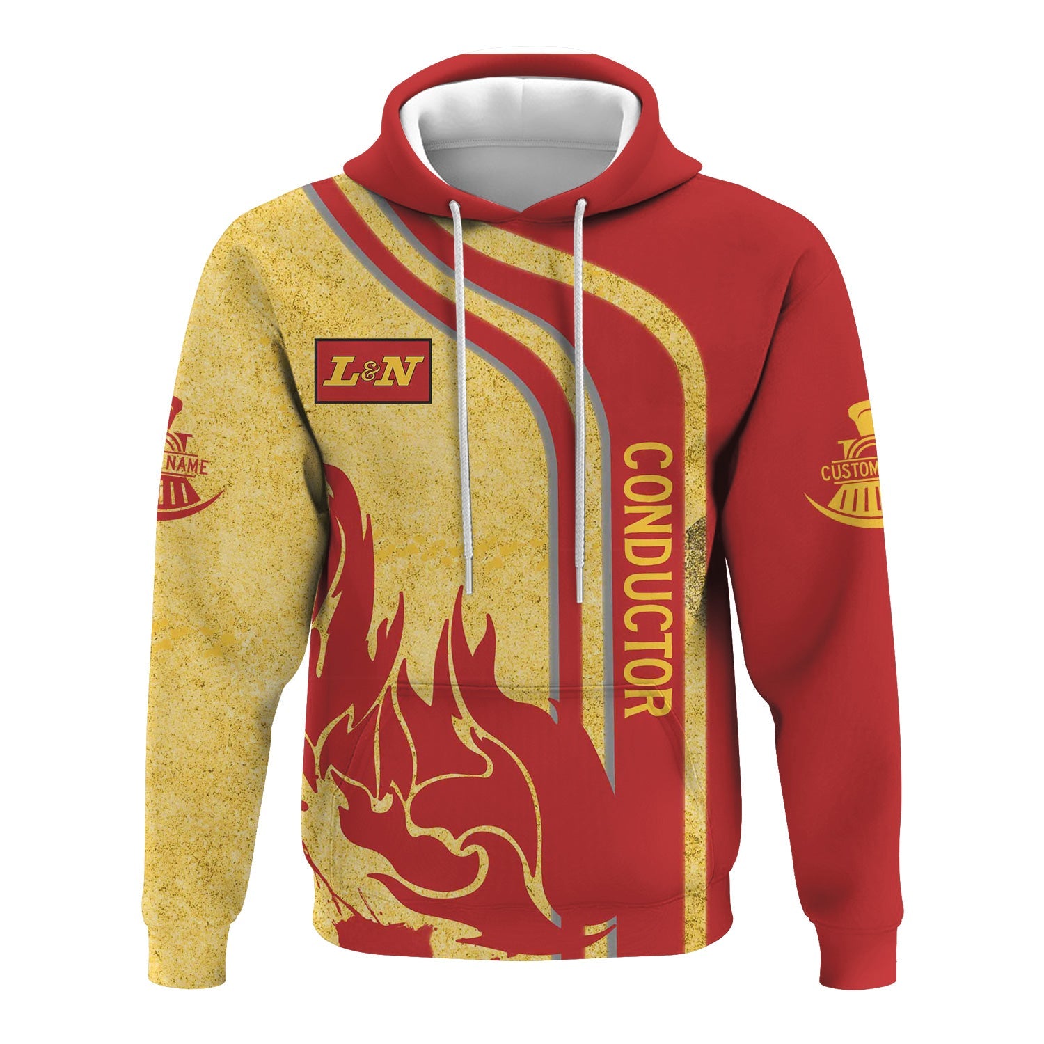 Railspirit Personalized Louisville and Nashville Railroad Hoodie Flame Design with Custom Job Position L&N Train Zip Up Hoodie