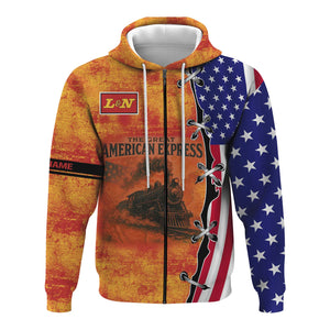 Railspirit Personalized Louisville and Nashville Railroad Hoodie Retro American Express Train With USA Flag L&N Zip Up Hoodie