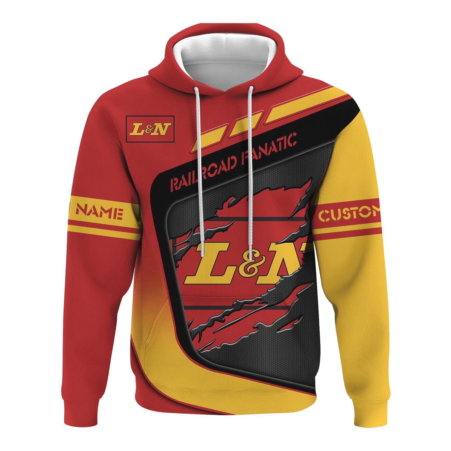 Railspirit Personalized Louisville and Nashville Railroad Hoodie Ripped Texture Style L&N Train Zip Up Hoodie For Railroad Fanatic