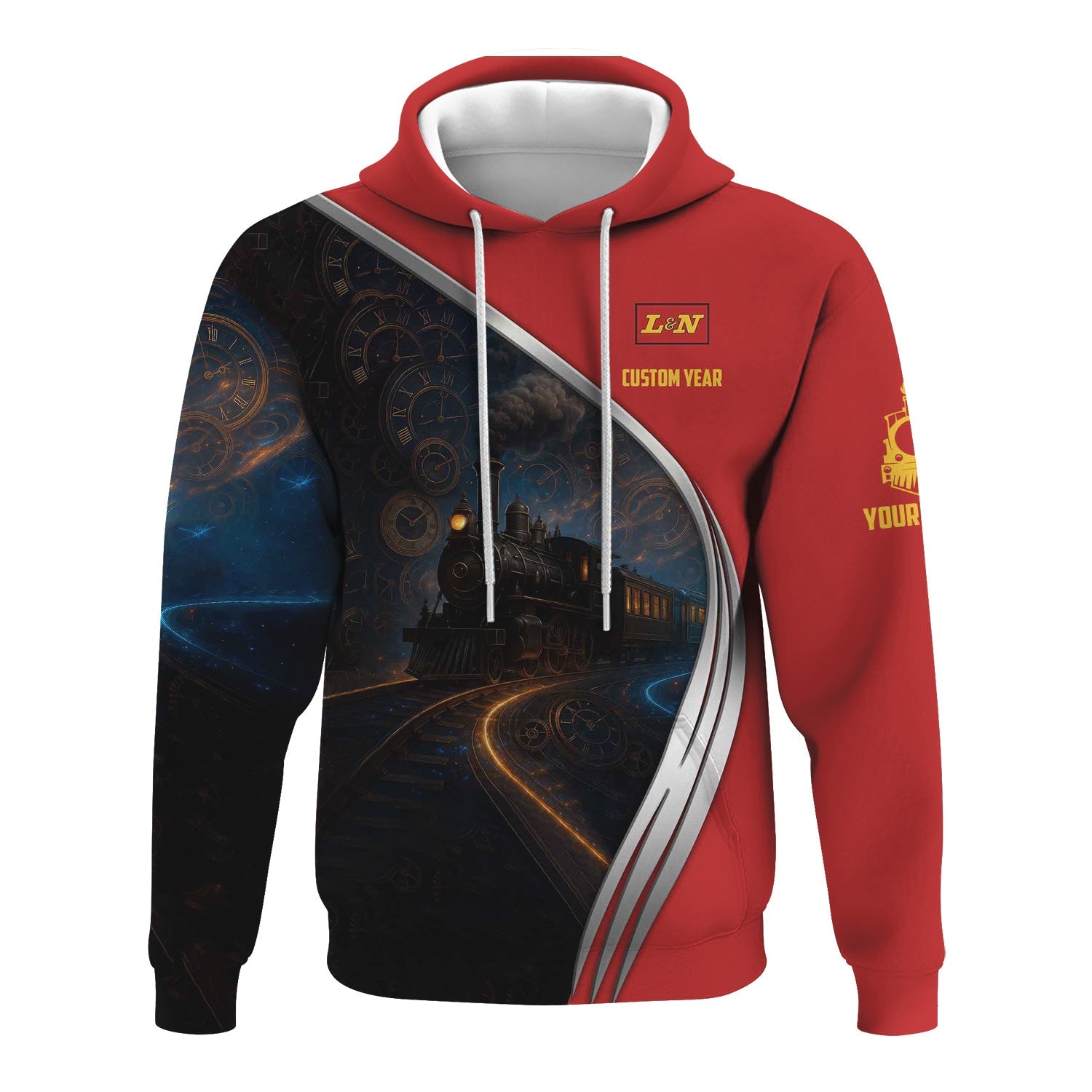Railspirit Personalized Louisville and Nashville Railroad Hoodie Steampunk Locomotive with Custom Year L&N Train Zip Up Hoodie