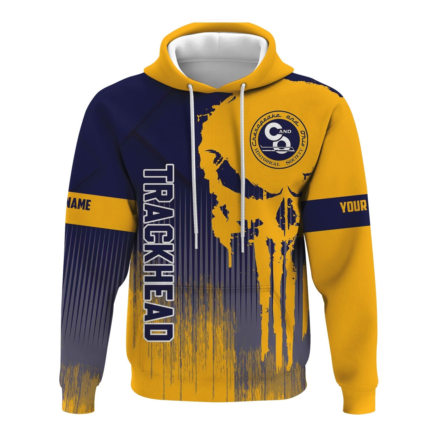 Railspirit Personalized Chesapeake and Ohio Railway Hoodie Skull Design with Custom Job C&O Train Zip Up Hoodie for Trackhead Crew