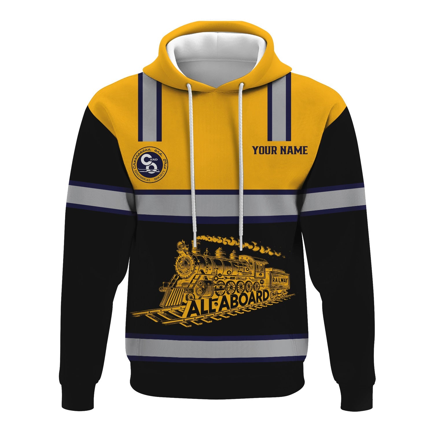 Railspirit Custom Name Chesapeake and Ohio Railway Hoodie Eat Train Sleep Repeat C&O Printed Train Zip Hoodie