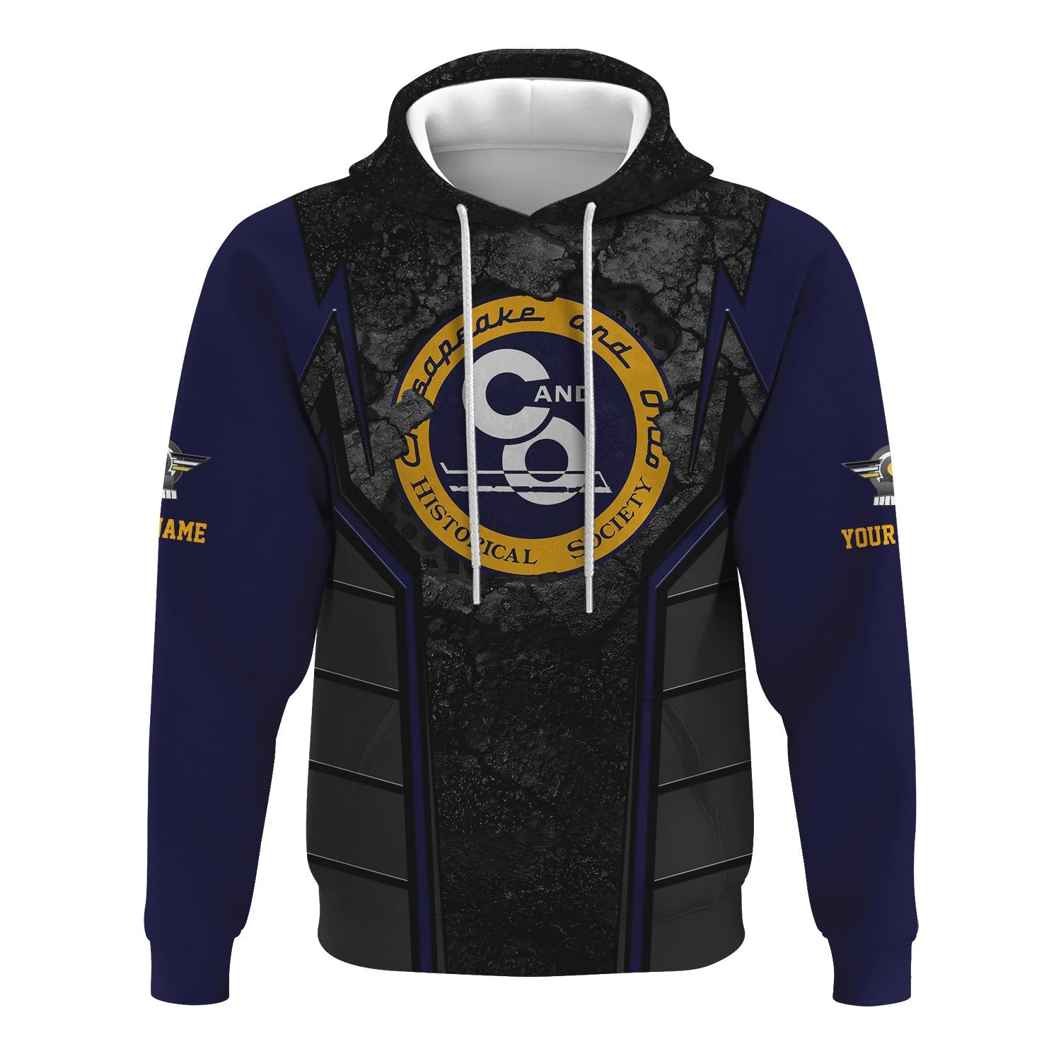 Railspirit Personalized Chesapeake and Ohio Railway Hoodie Cracked Metal Design C&O Train Zip Up Hoodie for Rail Enthusiasts