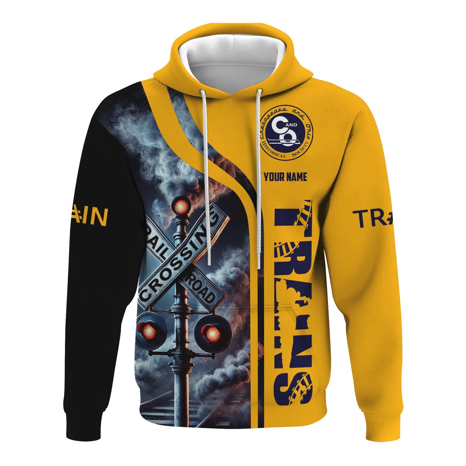 Railspirit Custom Name Chesapeake and Ohio Railway Hoodie Railroad Crossing Sign C&O Printed Zip Hoodie