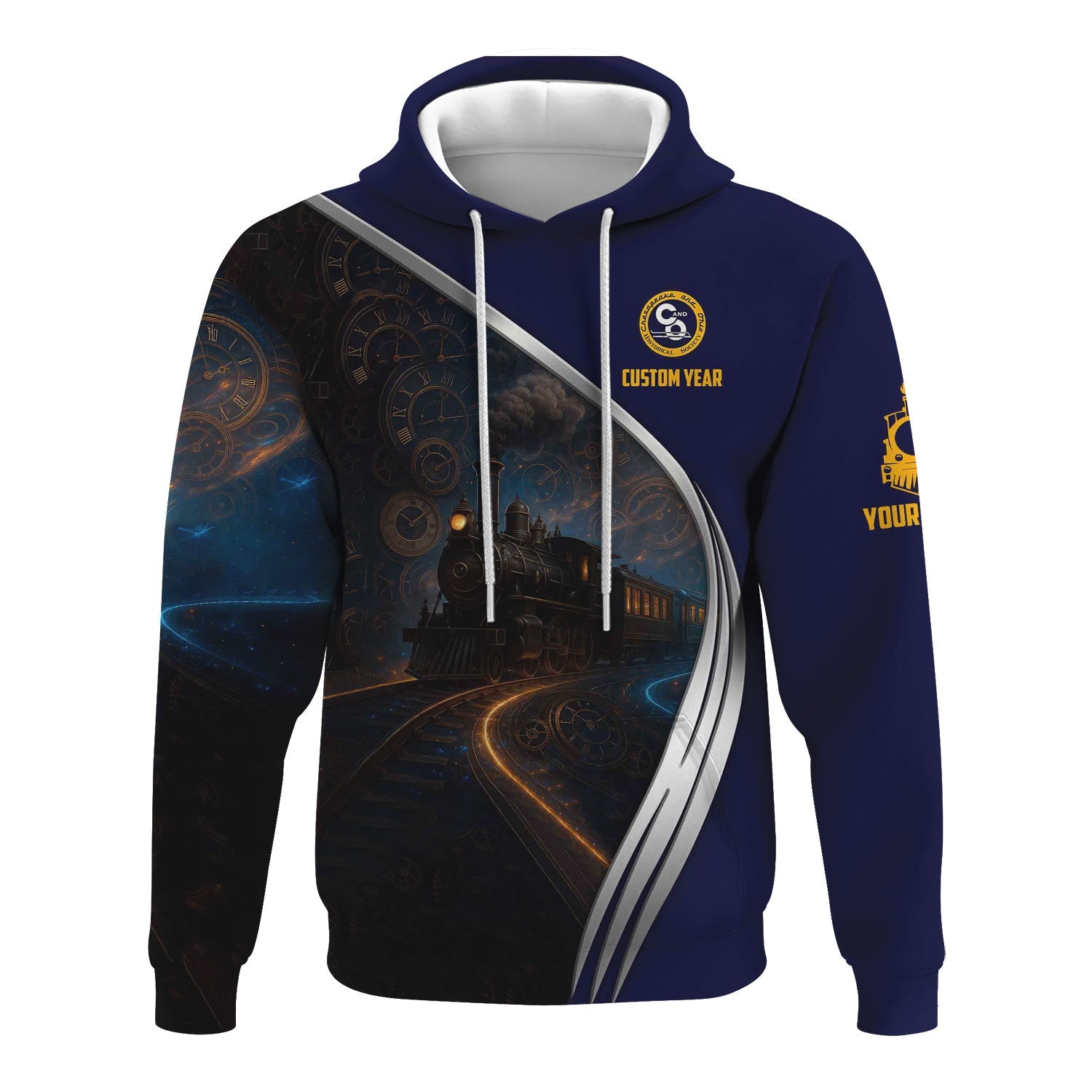 Railspirit Personalized Chesapeake and Ohio Railway Hoodie Steampunk Locomotive with Custom Year C&O Train Zip Up Hoodie