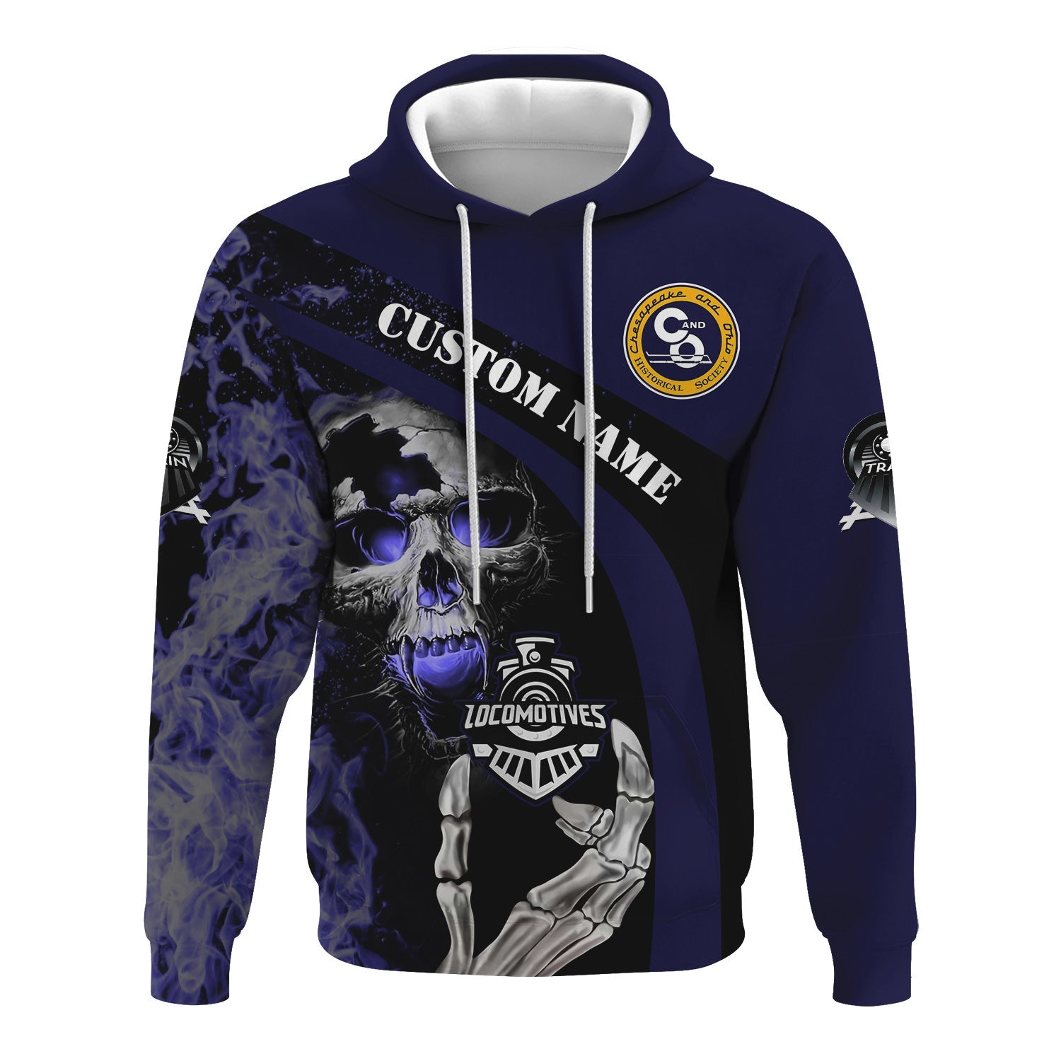 Railspirit Personalized Chesapeake and Ohio Railway Hoodie Flame Skull Design C&O Train Zip Up Hoodie for Locomotive Fans