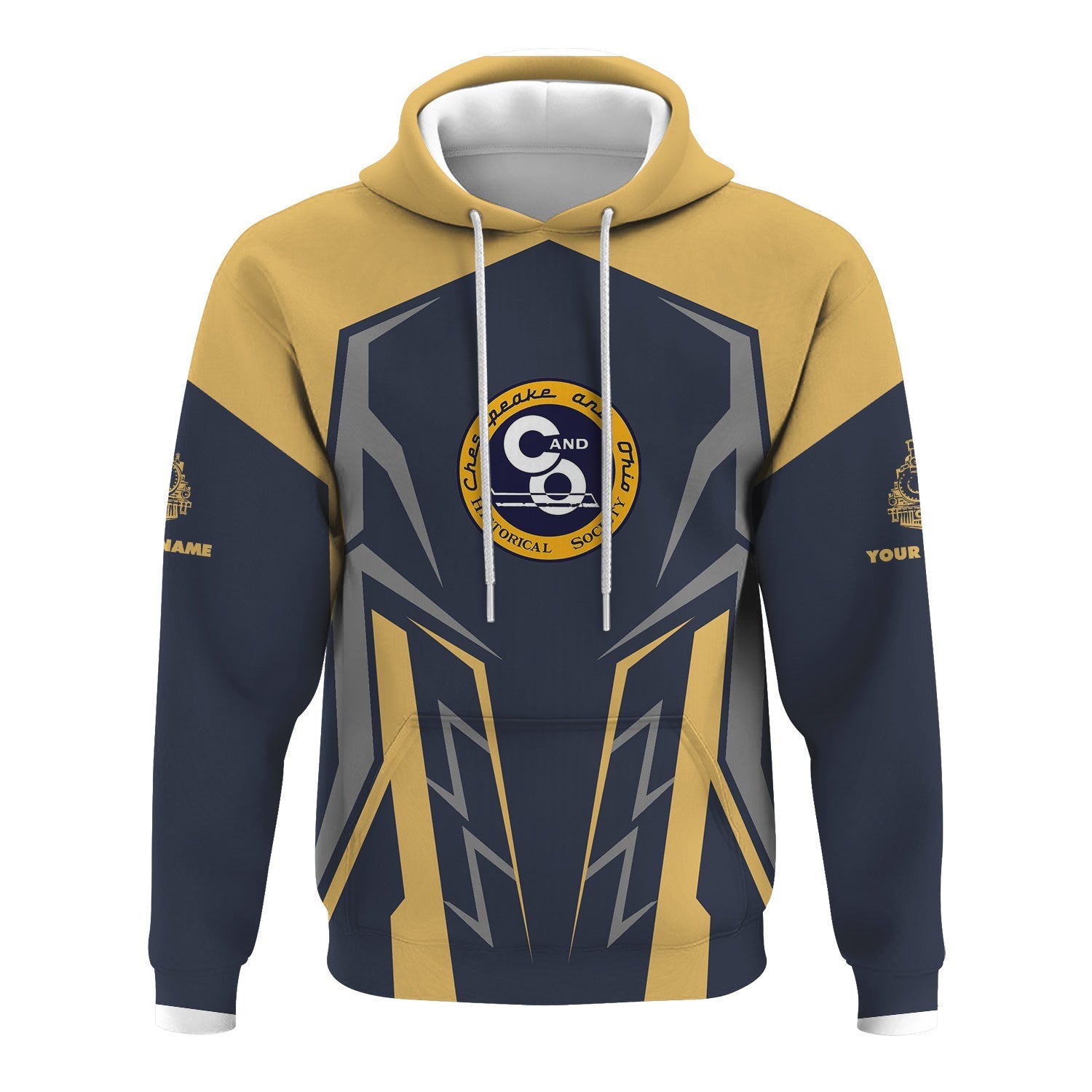 Railspirit Personalized Chesapeake and Ohio Railway Hoodie Futuristic Design with Custom Job C&O Train Zip Up Hoodie