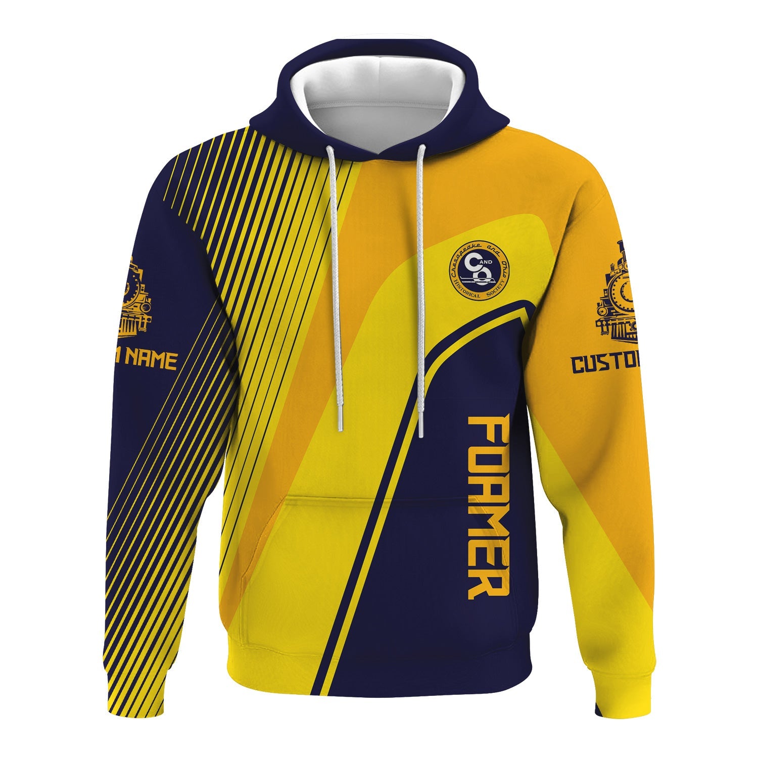 Railspirit Personalized Chesapeake and Ohio Railway Hoodie Vibrant Striking Style C&O Zip Up Hoodie For Rail Enthusiasts