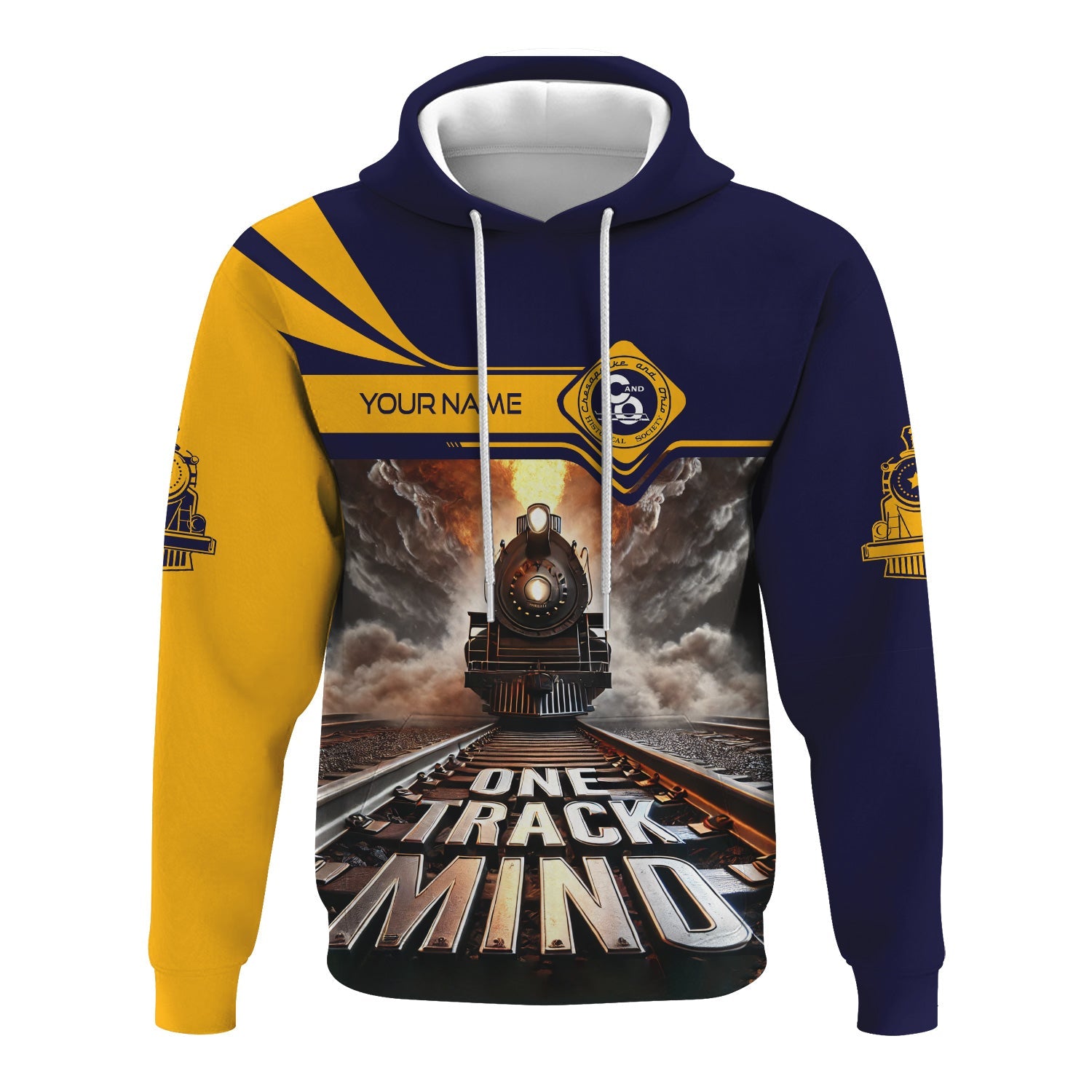 Railspirit Personalized Chesapeake and Ohio Railway Hoodie One Track Mind C&O Train Printed ZIp Up Hoodie
