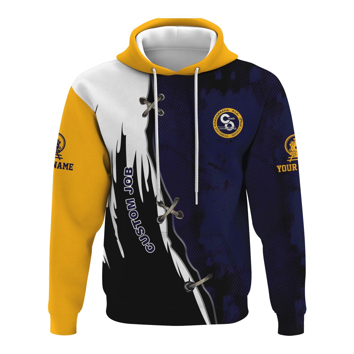 Railspirit Personalized Chesapeake and Ohio Railway Hoodie Retro Stitches Design with Custom Position C&O Train Zip Up Hoodie