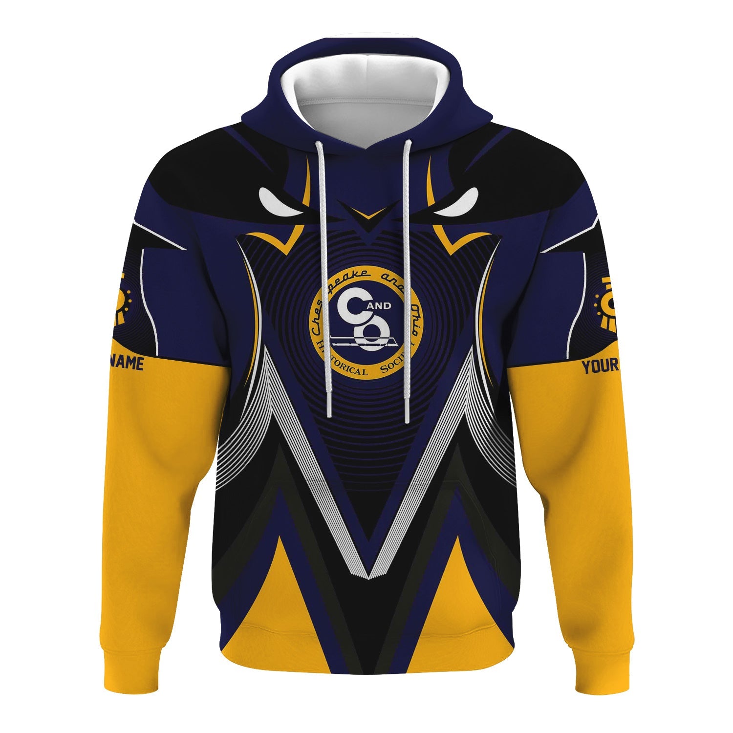 Railspirit Personalized Chesapeake and Ohio Railway Hoodie Vibrant Graphic Pattern C&O Zip Up Hoodie For Train Enthusiasts