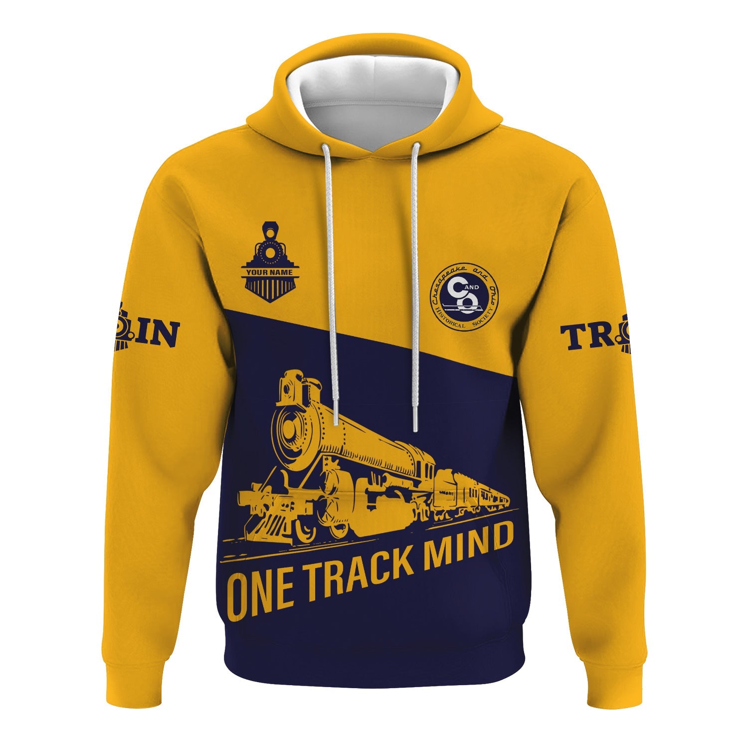 Railspirit Custom Name Chesapeake and Ohio Railway Hoodie One Track Mind C&O Printed Zip Hoodie