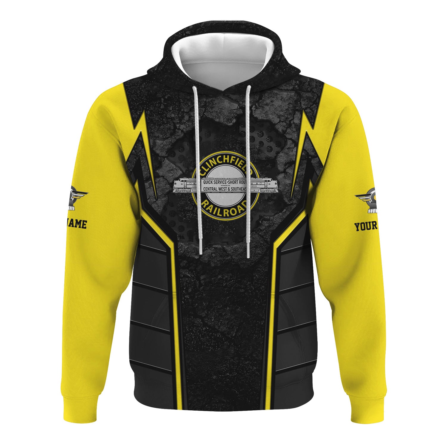 Railspirit Personalized Clinchfield Railroad Hoodie Cracked Metal Design Train Zip Up Hoodie for Rail Enthusiasts