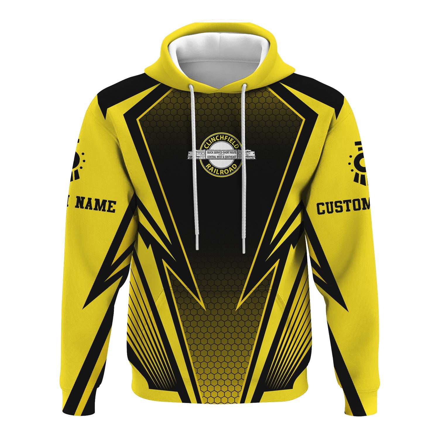 Railspirit Personalized Clinchfield Railroad Hoodie Lightning Graphic Style Zip Up Hoodie Gift Idea For Train Lover