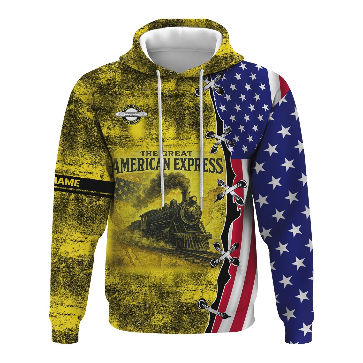 Railspirit Personalized Clinchfield Railroad Hoodie Retro American Express Train With USA Flag Zip Up Hoodie