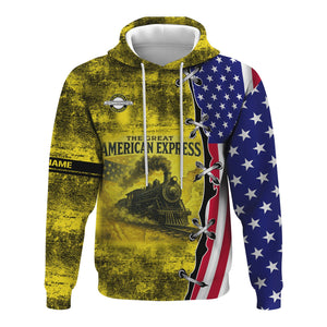 Railspirit Personalized Clinchfield Railroad Hoodie Retro American Express Train With USA Flag Zip Up Hoodie