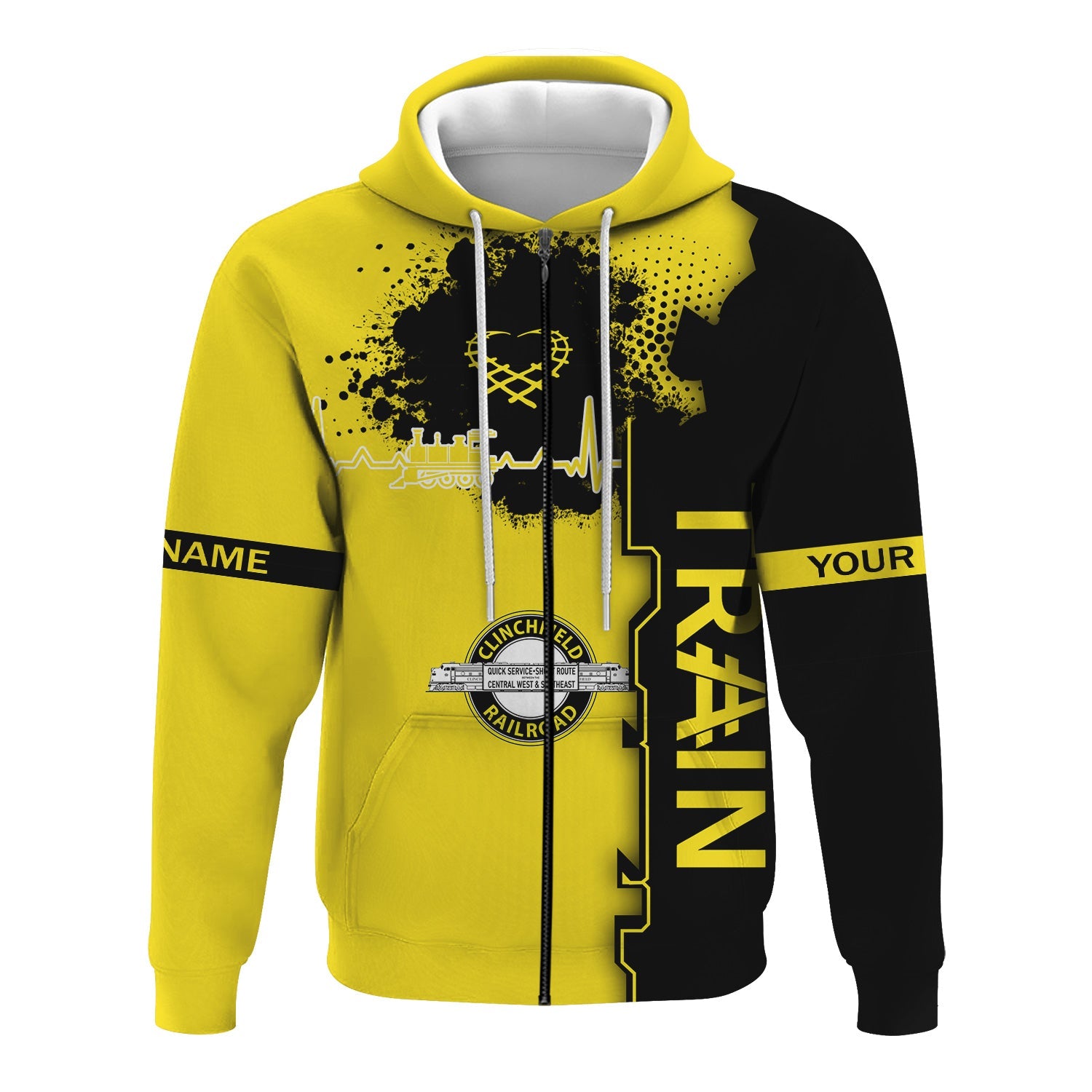 Railspirit Personalized Clinchfield Railroad Hoodie Engine Heartbeat and Track Love Style Zip Up Hoodie Gift Idea For Train Lovers