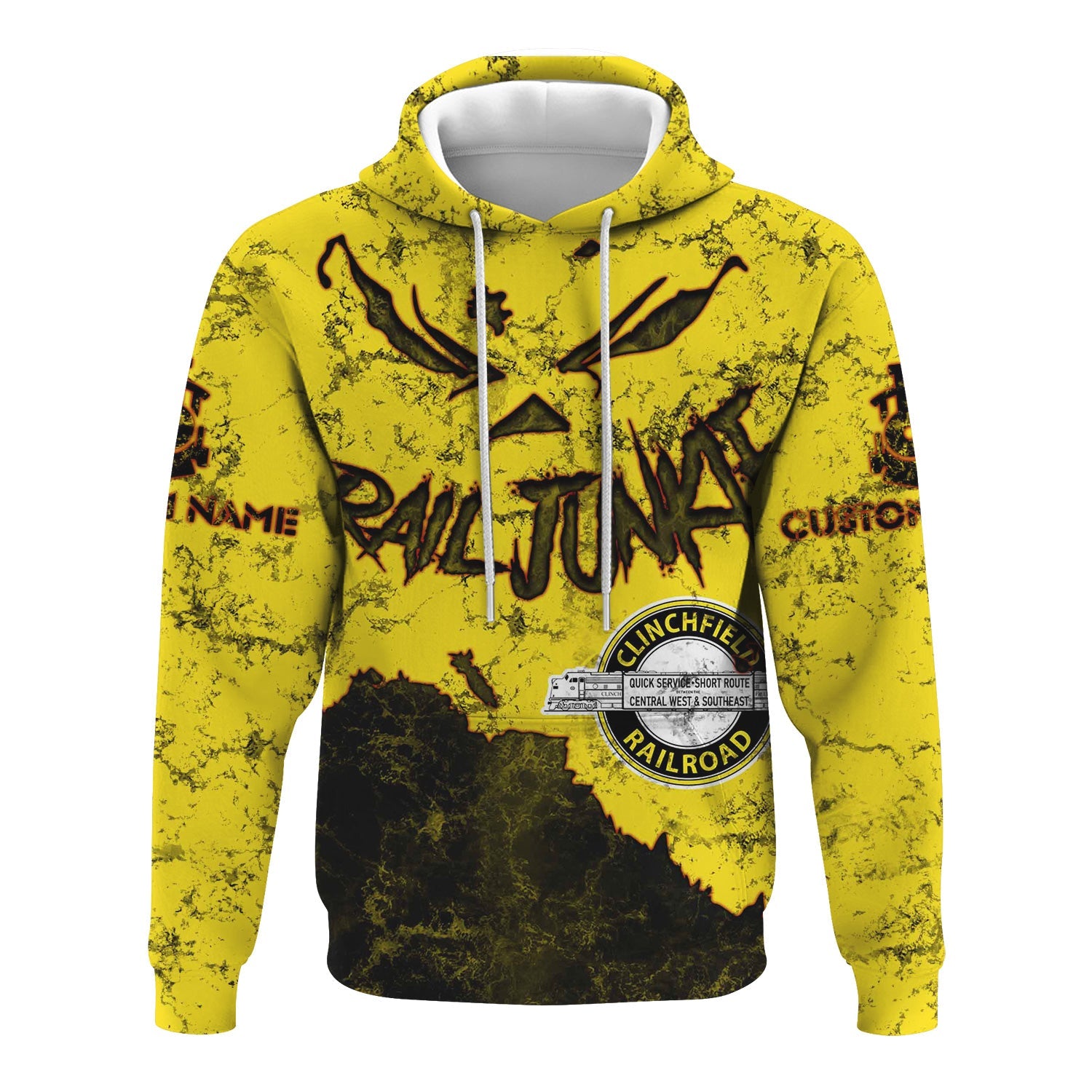 Railspirit Personalized Clinchfield Railroad Hoodie Torn Graphic Style Train Zip Up Hoodie For Rail Junkie