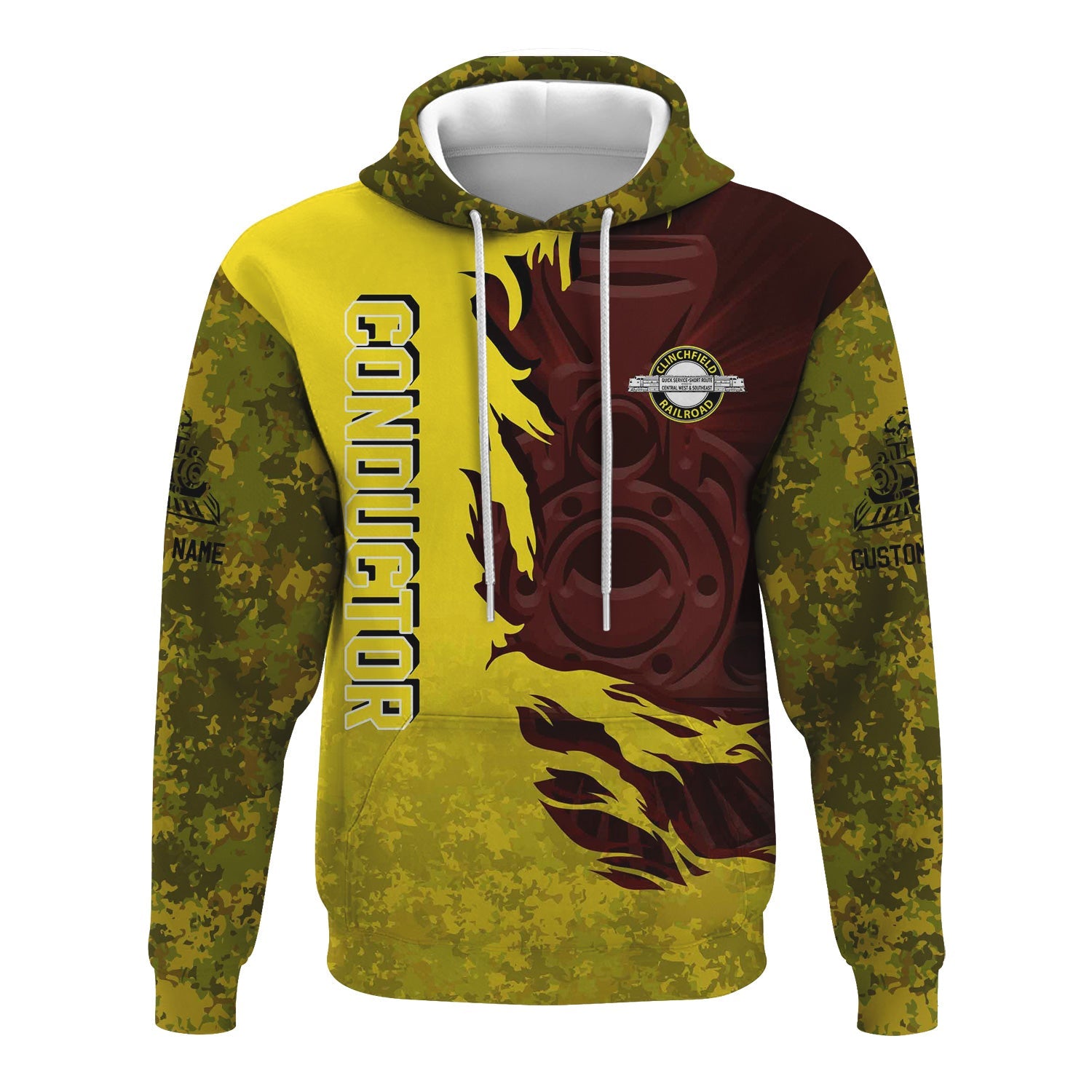 Railspirit Personalized Clinchfield Railroad Hoodie Blazing Style with Custom Position Train Zip Up Hoodie