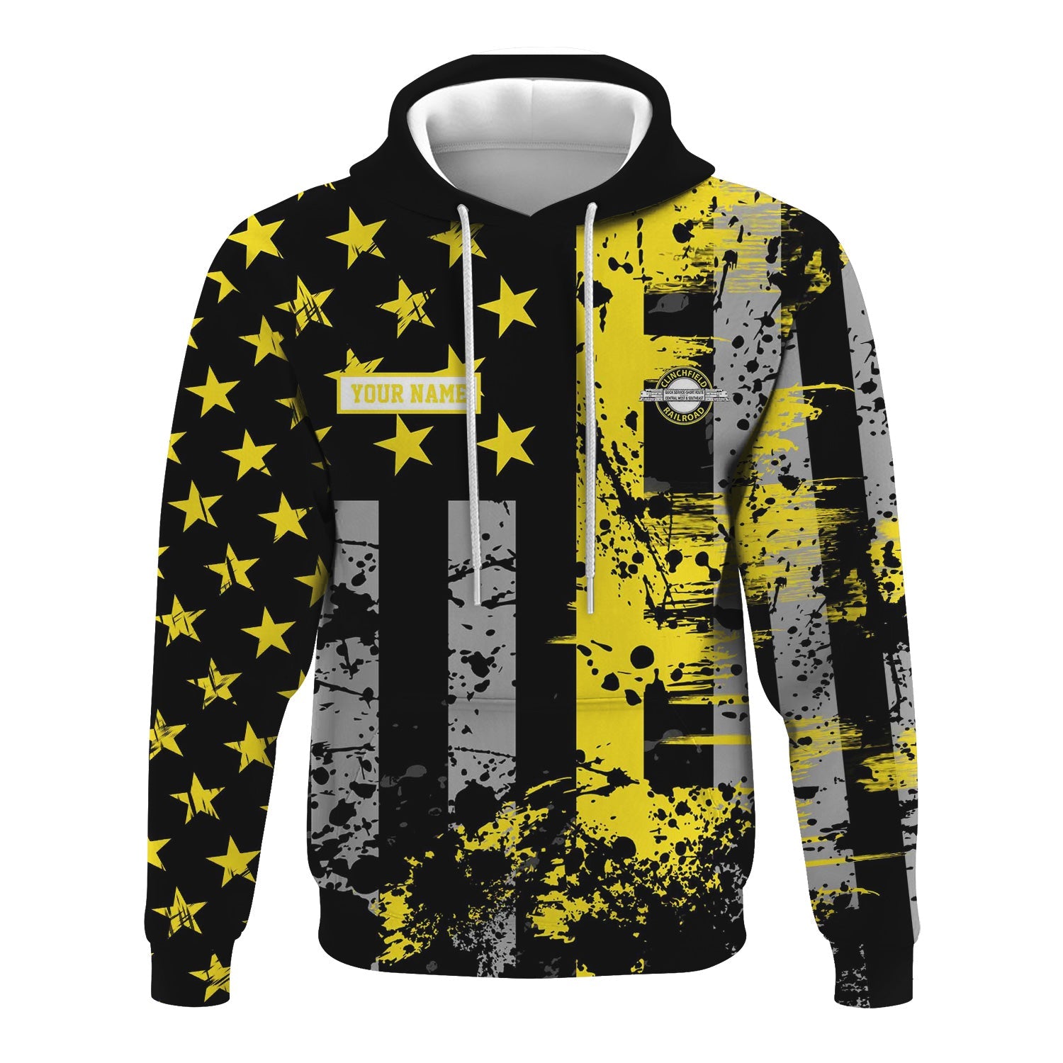 Railspirit Personalized Clinchfield Railroad Hoodie Artistic Paint American Flag Style Train Zip Up Hoodie