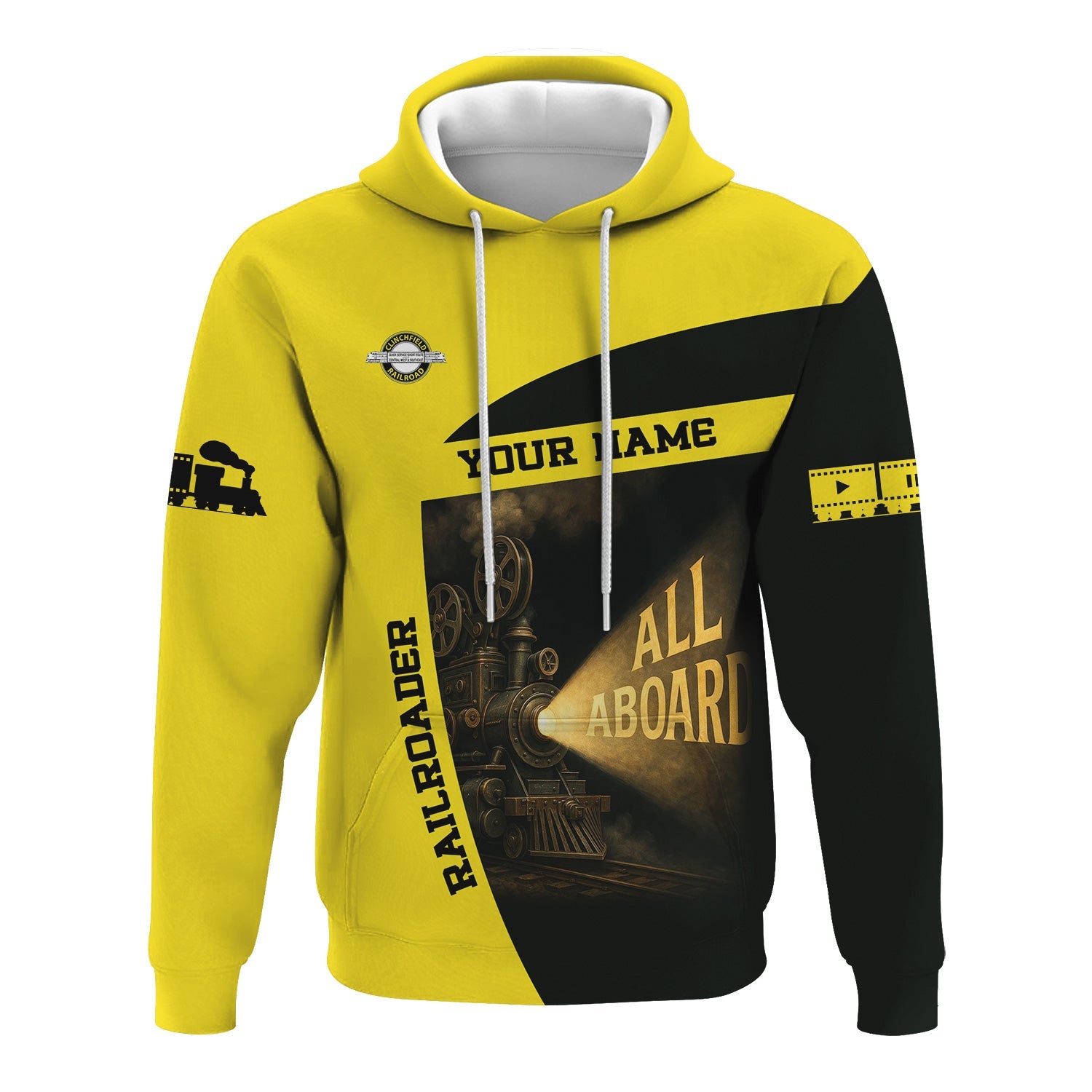 Railspirit Personalized Clinchfield Railroad Hoodie All Aboard Steam Train Movie Projector Style Zip Up Hoodie