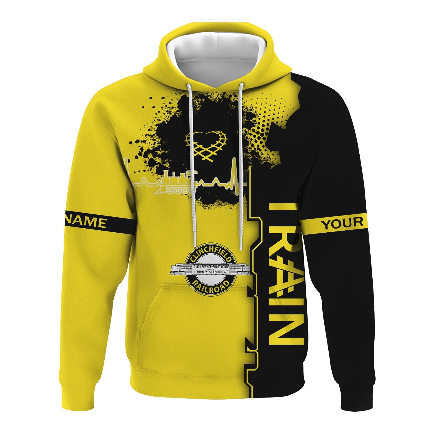 Railspirit Personalized Clinchfield Railroad Hoodie Engine Heartbeat and Track Love Style Zip Up Hoodie Gift Idea For Train Lovers