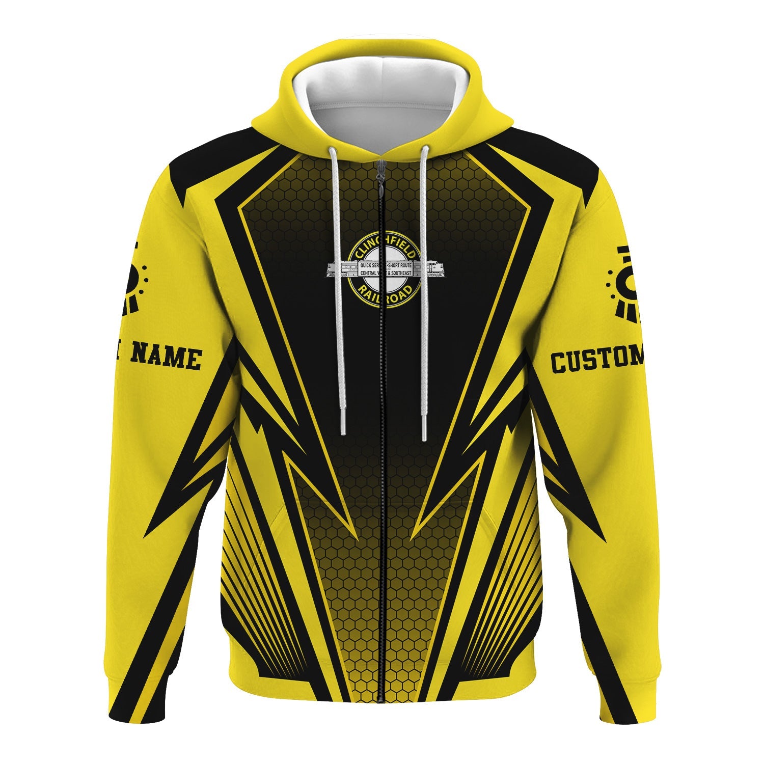 Railspirit Personalized Clinchfield Railroad Hoodie Lightning Graphic Style Zip Up Hoodie Gift Idea For Train Lover