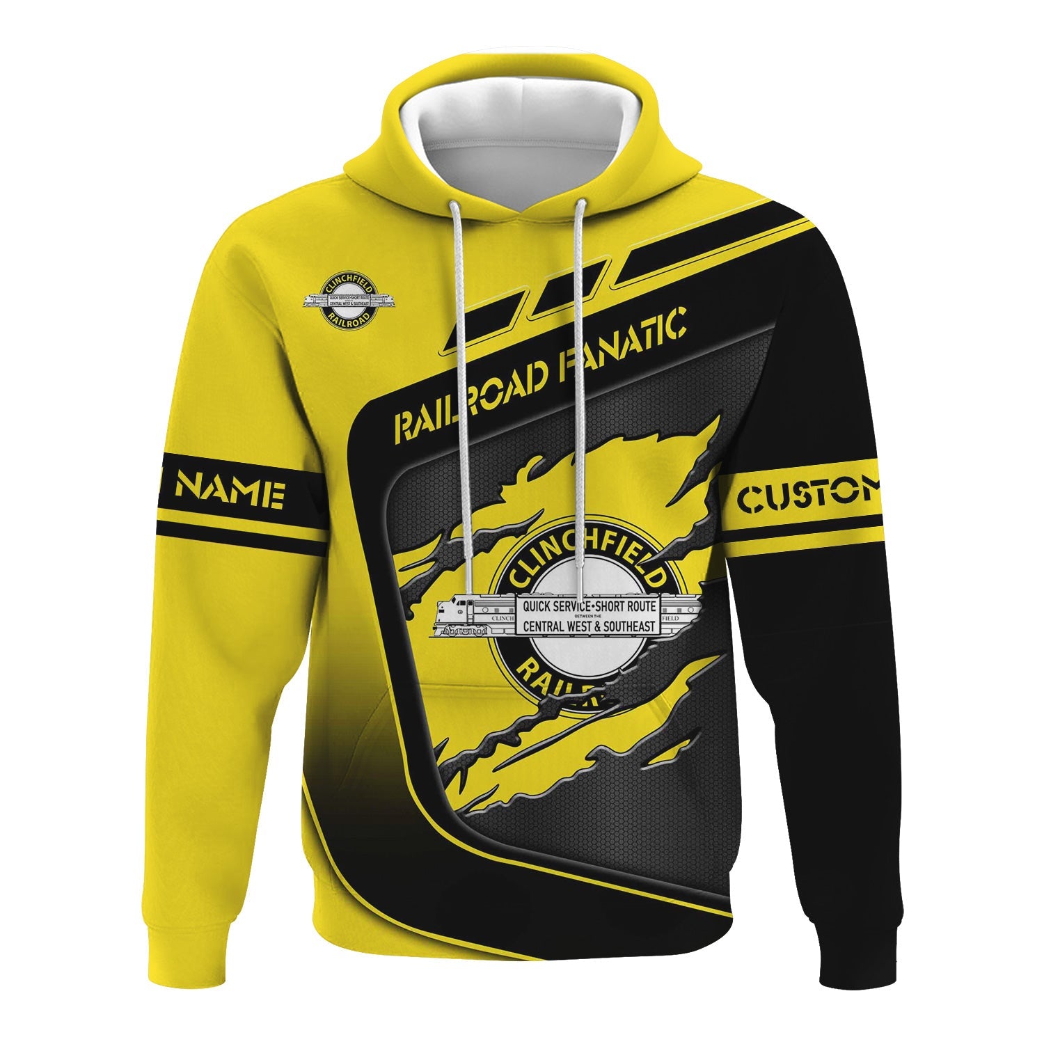Railspirit Personalized Clinchfield Railroad Hoodie Ripped Texture Style Train Zip Up Hoodie For Railroad Fanatic