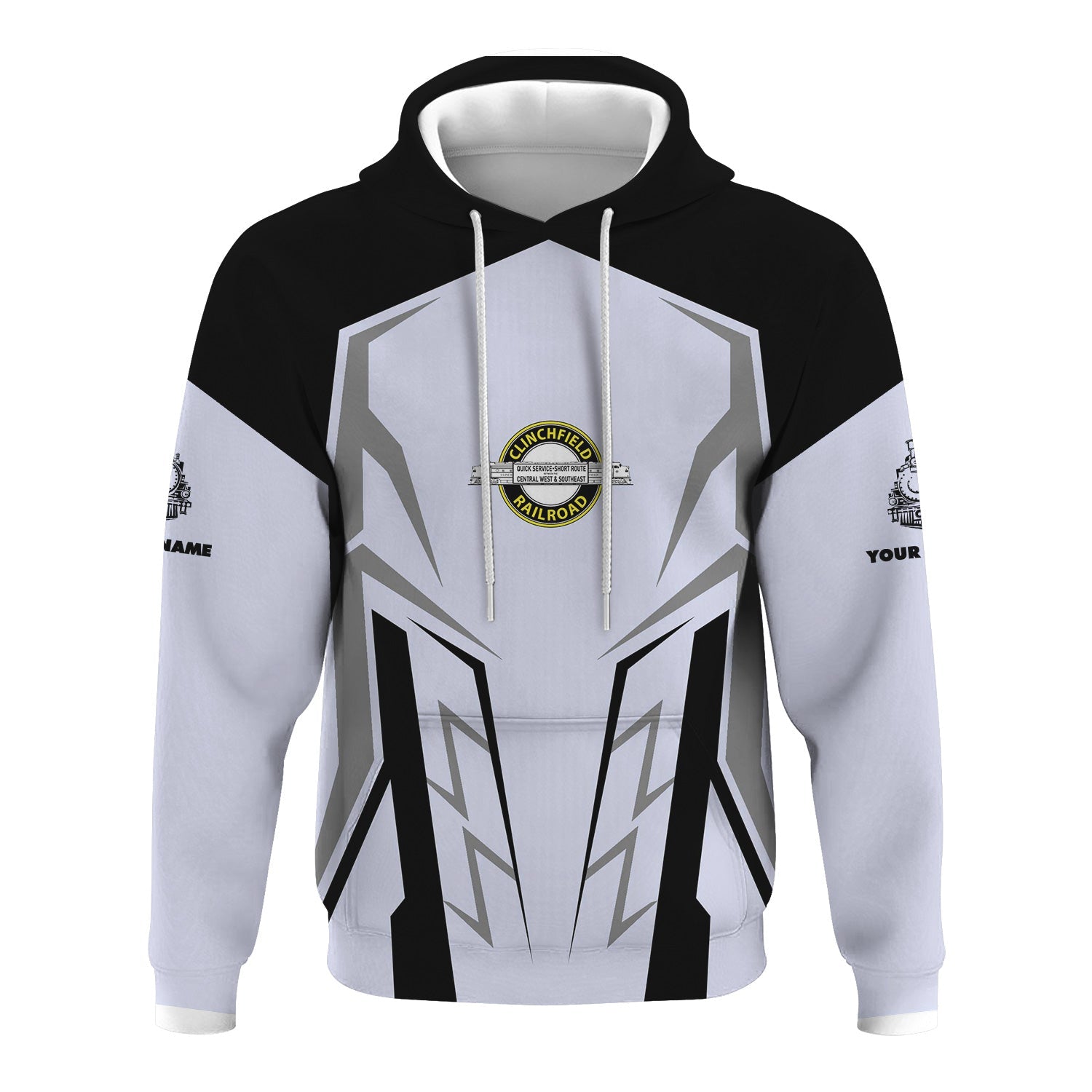 Railspirit Personalized Clinchfield Railroad Hoodie Futuristic Design with Custom Job Train Zip Up Hoodie