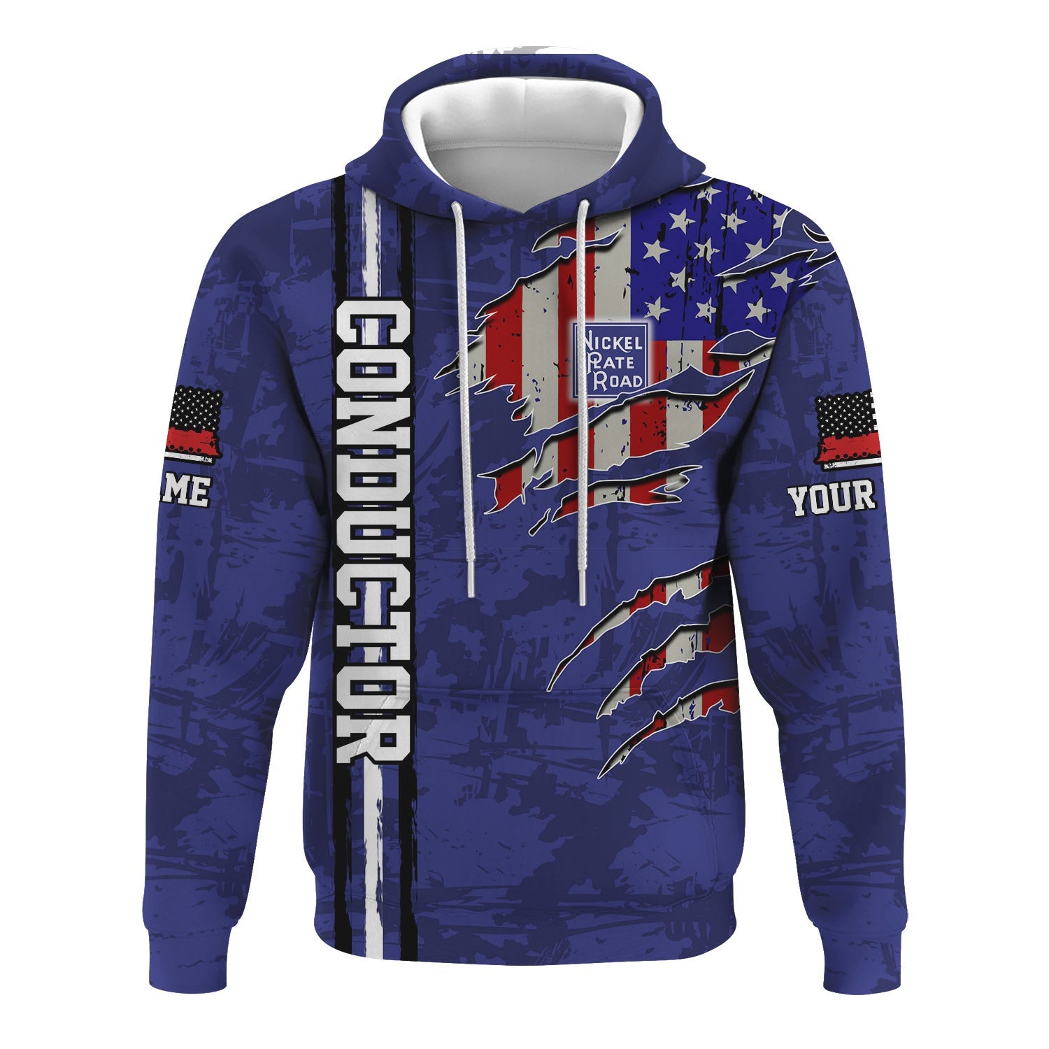 Railspirit Personalized New York, Chicago and St. Louis Railroad Hoodie USA Flag Claw Art with Custom Job Nickel Plate Road Train Zip Up Hoodie