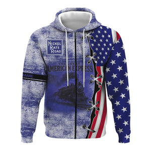 Railspirit Personalized New York, Chicago and St. Louis Railroad Hoodie Retro American Express Train With USA Flag Nickel Plate Road Zip Up Hoodie
