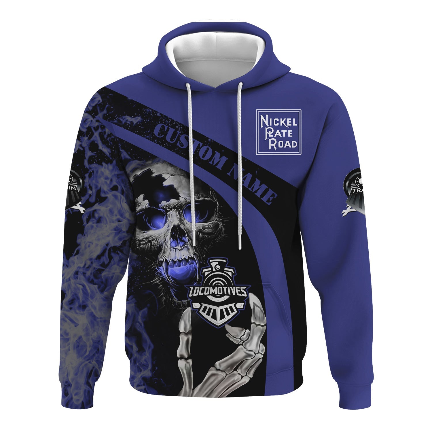 Railspirit Personalized New York, Chicago and St. Louis Railroad Hoodie Flame Skull Design Nickel Plate Road Train Zip Up Hoodie for Locomotive Fans