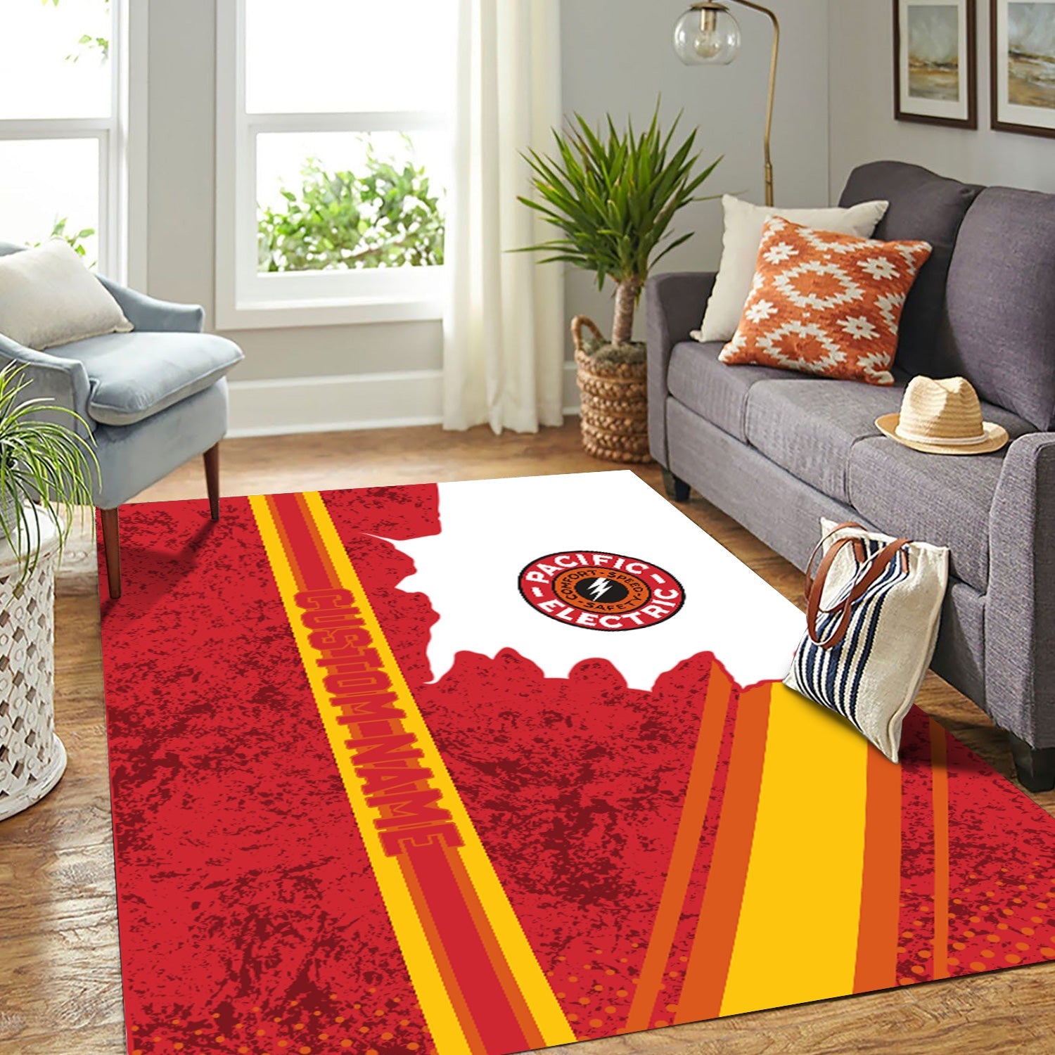 Railspirit Personalized Pacific Electric Railroad Area Rug Vintage All Over Printed Rug